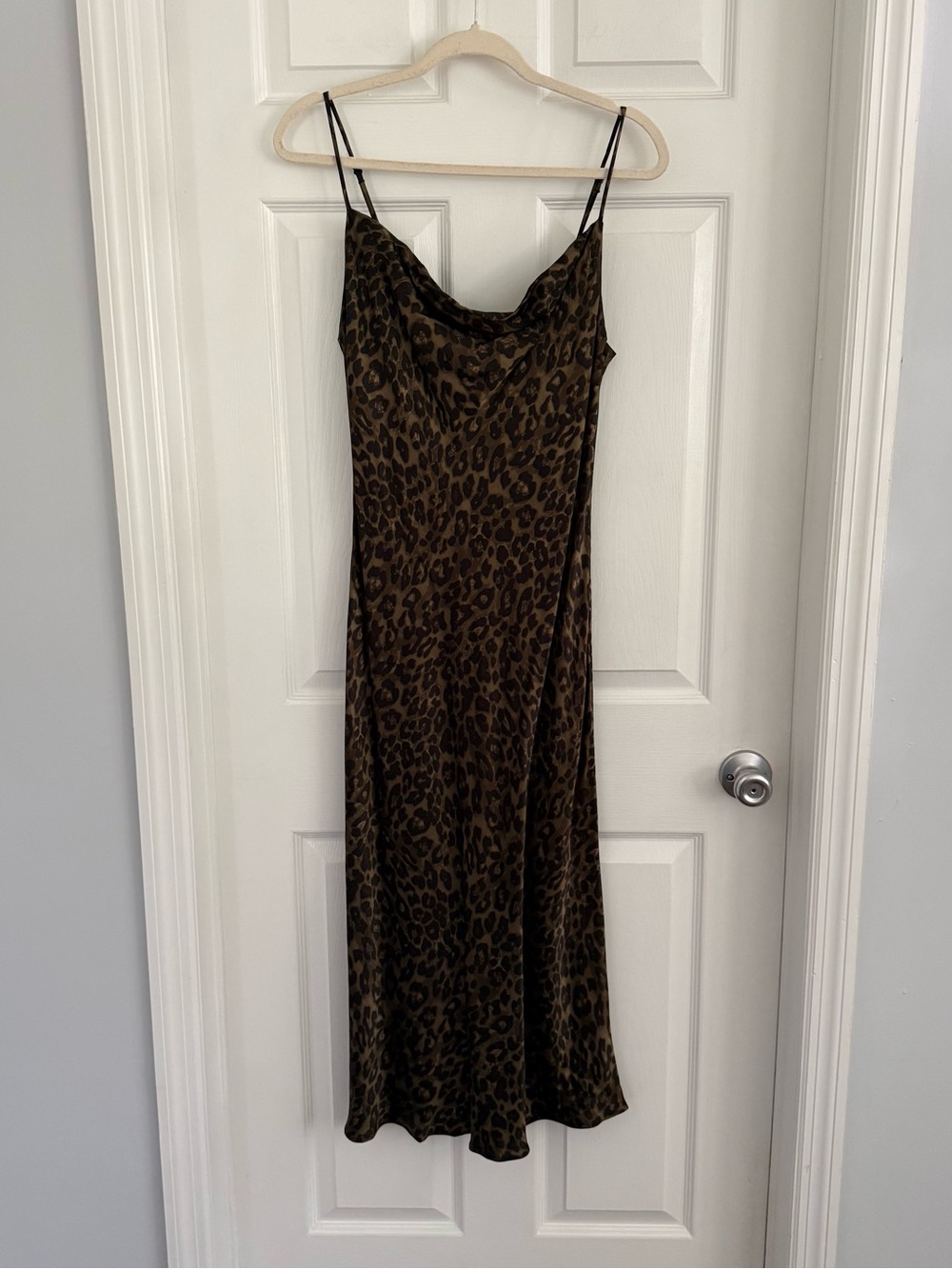 Zara Brown Leopard-Print Cowl neck Slip Midi Dress